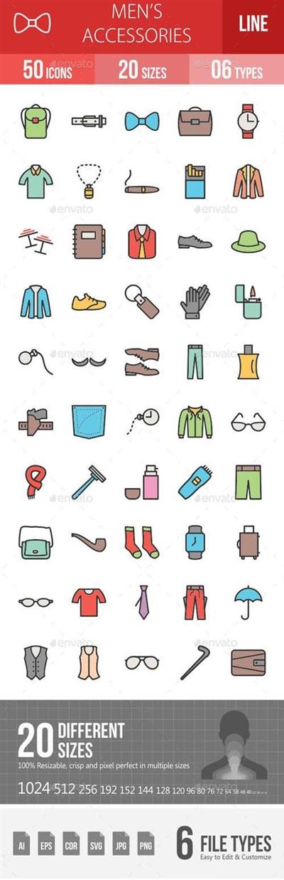 GraphicRiver - MEN'S ACCESSORIES LINE FILLED ICONS 19260251