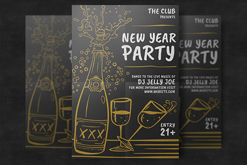 Hand-Drawn New Year Party Template.