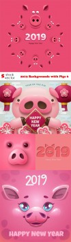 Vectors - 2019 Backgrounds with Pigs 6