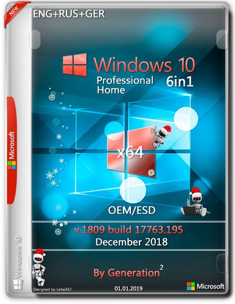 Windows 10 Pro/Home 6in1 Dec 2018 by Generation2 (x86-x64) (2019) =Eng/Rus/Ger=