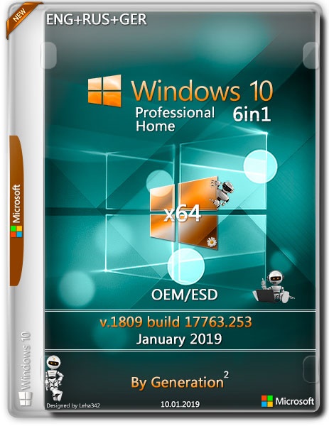 Windows 10 Pro/Home 6in1 Jan 2019 by Generation2 (x64) (2019) {Eng/Rus/Ger}